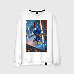 Свитшот хлопковый мужской Соник убегает от летящих ракет, цвет: белый