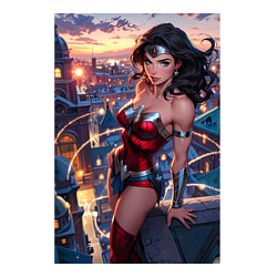 Свитшот хлопковый мужской Чудо-женщина с городским фоном в стиле комиксов, цвет: белый — фото 2