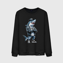 Свитшот хлопковый мужской Акула в кепке, цвет: черный