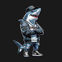 Свитшот хлопковый мужской Акула в кепке, цвет: черный — фото 2