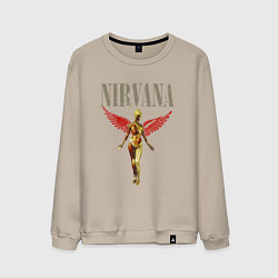 Свитшот хлопковый мужской Rock nirvana in utero, цвет: миндальный