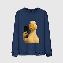 Свитшот хлопковый мужской Утка делает селфи, цвет: тёмно-синий