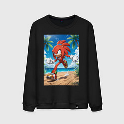 Свитшот хлопковый мужской Ехидна Наклз бежит по пляжу с пальмами, цвет: черный