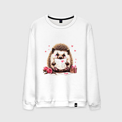 Свитшот хлопковый мужской Ёжик с любовным письмом, цвет: белый