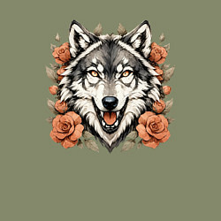 Свитшот хлопковый мужской Голова волка в цветах, цвет: авокадо — фото 2