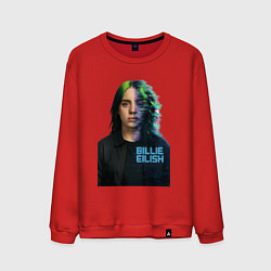 Свитшот хлопковый мужской Билли Айлиш глитч эффект, цвет: красный