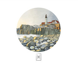 Свитшот хлопковый мужской Акварельный маяк в круге, цвет: белый — фото 2