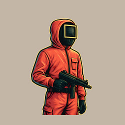 Свитшот хлопковый мужской Игра в кальмара - страж с пулеметом, цвет: миндальный — фото 2