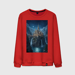 Свитшот хлопковый мужской Замок в стиле Хогвартс под звездным небом, цвет: красный