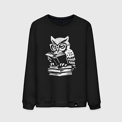 Свитшот хлопковый мужской Сова читает книжку, цвет: черный