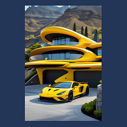 Свитшот хлопковый мужской Желтый суперкар у дома, цвет: тёмно-синий — фото 2