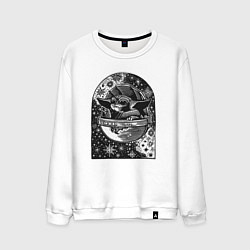 Свитшот хлопковый мужской Малыш Йода в космосе, цвет: белый