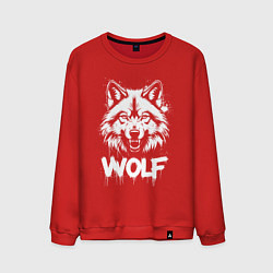 Свитшот хлопковый мужской Яростный волк, цвет: красный