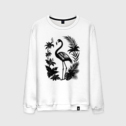 Свитшот хлопковый мужской Черный фламинго в цветах, цвет: белый