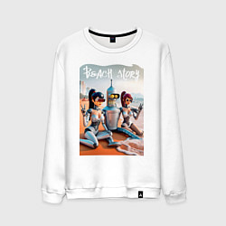 Свитшот хлопковый мужской Бендер с двумя подругами на летнем пляже, цвет: белый