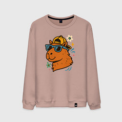 Свитшот хлопковый мужской Крутая капибара в кепке, цвет: пыльно-розовый