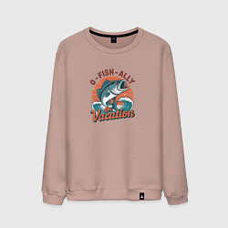 Свитшот хлопковый мужской Рыба в морских волнах, цвет: пыльно-розовый
