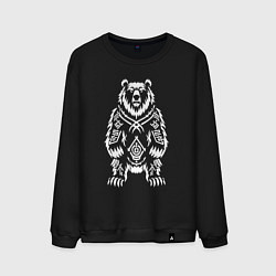 Свитшот хлопковый мужской Медведь талисман с руническими символами, цвет: черный