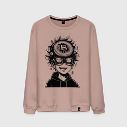 Свитшот хлопковый мужской Аниме биткоин, цвет: пыльно-розовый
