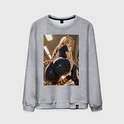 Свитшот хлопковый мужской Девушка-тигрица в облегающих щортиках, цвет: меланж