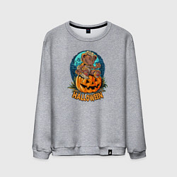 Свитшот хлопковый мужской Мишка на тыкве, цвет: меланж