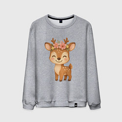Свитшот хлопковый мужской Милый олененок с венком, цвет: меланж