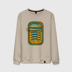Свитшот хлопковый мужской Консервы - сардины и море, цвет: миндальный