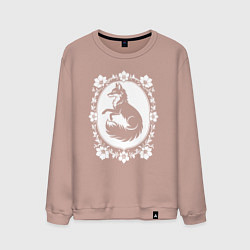 Свитшот хлопковый мужской Лиса в цветочной раме, цвет: пыльно-розовый