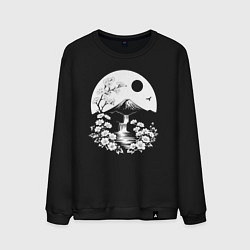 Свитшот хлопковый мужской Лунная гармония Фудзи, цвет: черный