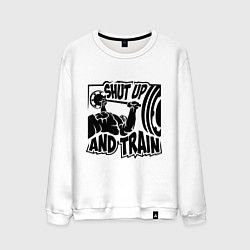 Свитшот хлопковый мужской Shut up and train, цвет: белый
