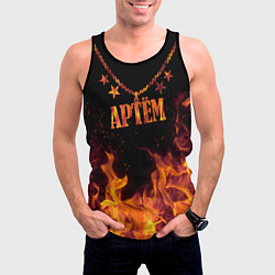 Майка-безрукавка мужская Артём - кулон на цепи в огне, цвет: 3D-черный — фото 2
