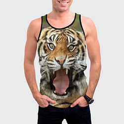 Майка-безрукавка мужская Удивленный тигр, цвет: 3D-черный — фото 2