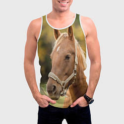 Майка-безрукавка мужская Взгляд лошади, цвет: 3D-белый — фото 2