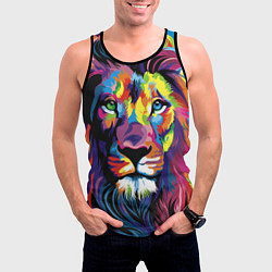Майка-безрукавка мужская Красочный лев, цвет: 3D-черный — фото 2