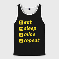 Майка-безрукавка мужская Eat Sleep Mine Repeat, цвет: 3D-белый