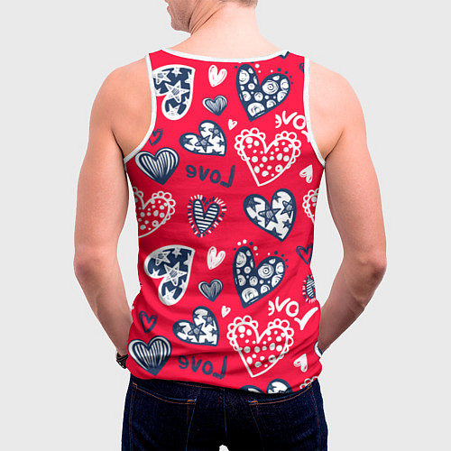 Мужская майка без рукавов Сердечки - паттерн / 3D-Белый – фото 4