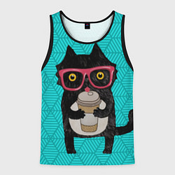 Майка-безрукавка мужская Котик с кофе, цвет: 3D-черный