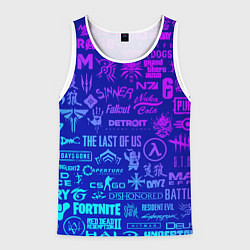 Майка-безрукавка мужская Неоновые геймерские лого, цвет: 3D-белый