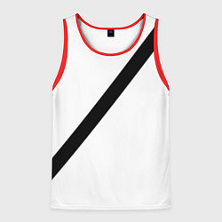 Майка-безрукавка мужская Ремень безопасности - черная полоса прикол на бело, цвет: 3D-красный