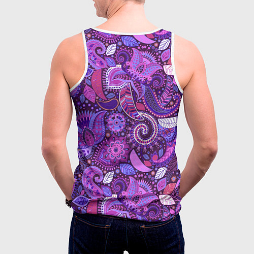 Мужская майка без рукавов Фиолетовый этнический дудлинг / 3D-Белый – фото 4