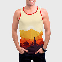 Майка-безрукавка мужская Горы закат пейзаж лиса арт, цвет: 3D-красный — фото 2