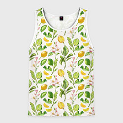 Майка-безрукавка мужская Летний узор лимон ветки листья, цвет: 3D-белый