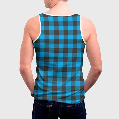 Мужская майка без рукавов Голубая клетка / 3D-Белый – фото 4