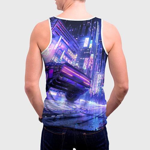 Мужская майка без рукавов Cyberpunk city / 3D-Белый – фото 4
