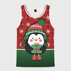 Майка-безрукавка мужская Пингвин Новый год, цвет: 3D-белый