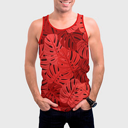 Майка-безрукавка мужская Тропические листья Монстера, цвет: 3D-красный — фото 2