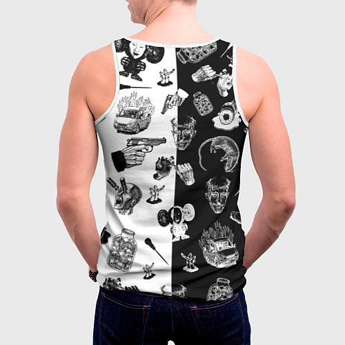 Мужская майка без рукавов КРОВОСТОК ТАТУИРОВКИ ЧБ / 3D-Белый – фото 4