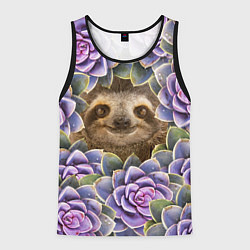 Мужская майка без рукавов Ленивец среди цветов