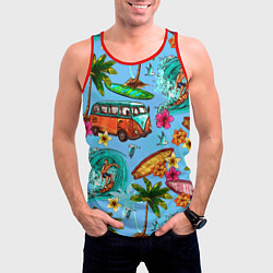 Майка-безрукавка мужская Пальмы, волны, серфинг, цвет: 3D-красный — фото 2