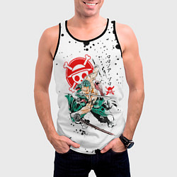 Майка-безрукавка мужская Ророноа Зоро пират Соломенной Шляпы, цвет: 3D-черный — фото 2